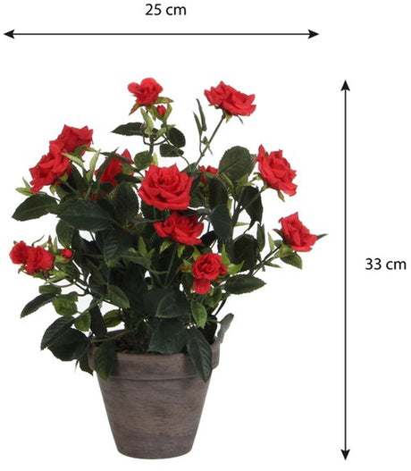 Mica decorations rozenstruik kunstplant in bloempot stan - h33 x ø25 cm - rood