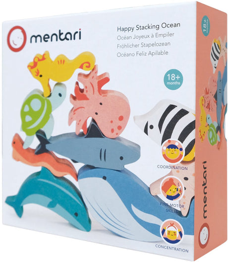 Mentari stapelaar - oceaan - 20x20x7cm - in zak met trekkoord - 18 maanden