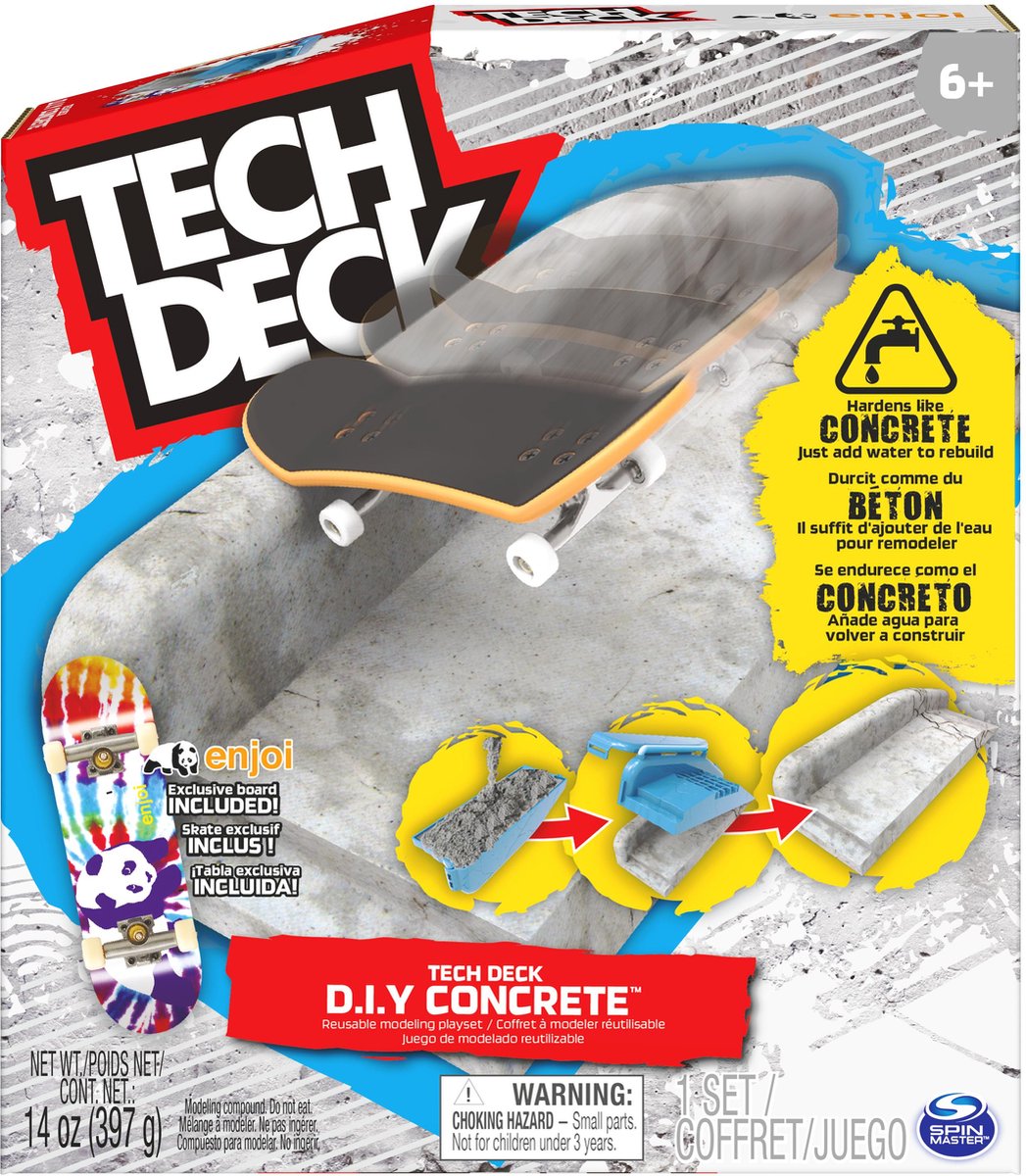 Tech deck diy concrete - herbruikbare modelleerspeelset - met uniek enjoi-vingerskateboard