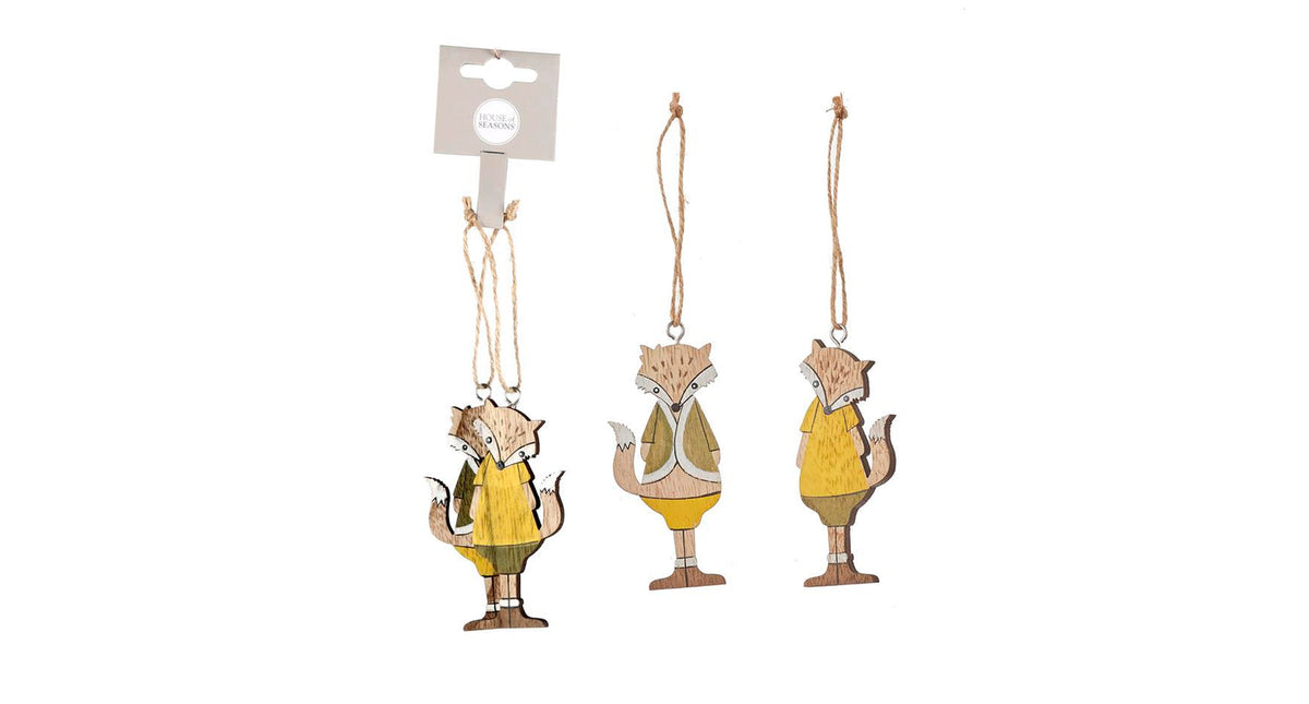 Ornament vos groen geel - zakje á 2 stuks - 3,5x8,5x0,5cm