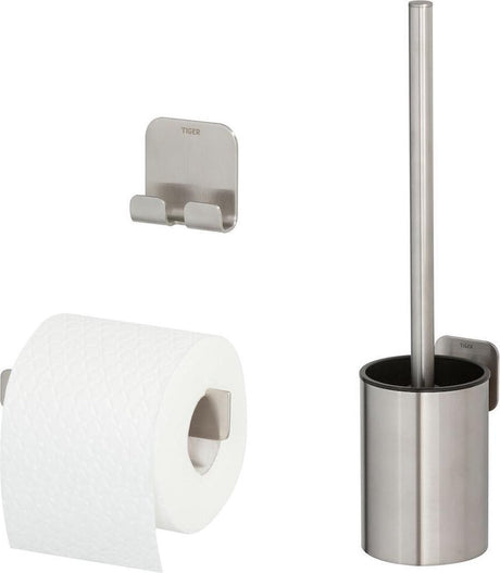Tiger colar toiletaccessoireset - toiletborstel met houder - toiletrolhouder - haak – rvs geborsteld