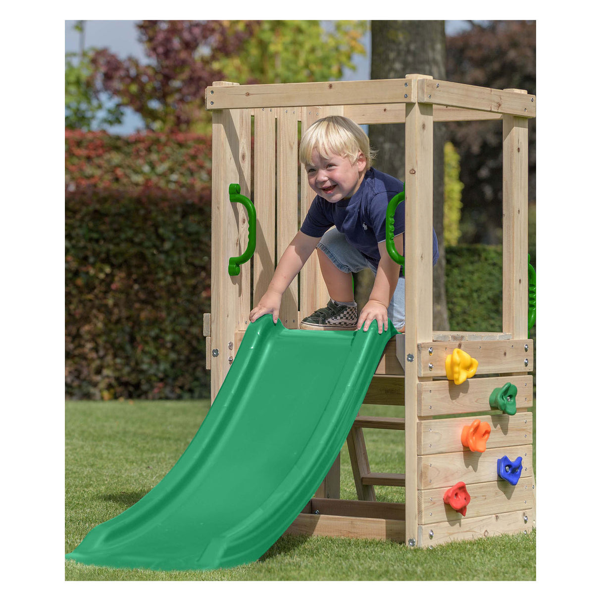 Swingking Mari liten lekeplass med lysbilde Hout Naturel Green