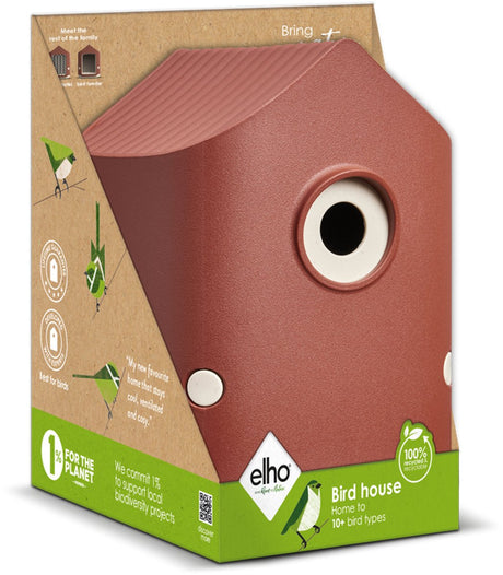 Elho cosy bird house 18cm - vogelhuisje voor tuin of balkon - geschikt voor meer dan 11 soorten - 100% gerecycled plastic - l17.6 x b18 x h23 cm - toscaans rood