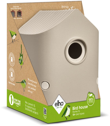Elho cosy bird house 18cm - vogelhuisje voor tuin of balkon - geschikt voor meer dan 11 soorten - 100% gerecycled plastic - l17.6 x b18 x h23 cm - paddenstoel beige