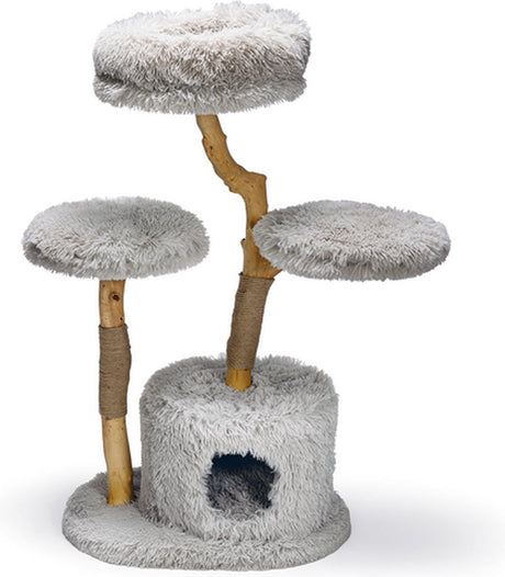 Designed by lotte krabpaal voor katten ziza - kattenboom - hout - 4 ligplekken - grijs - 60x45x100cm