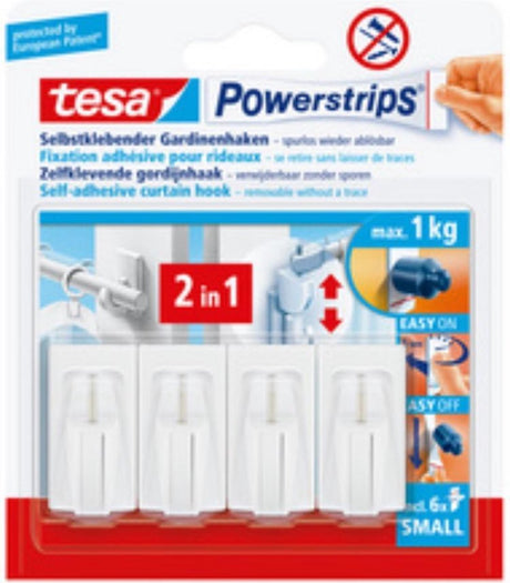 Tesa powerstrips gordijnhaken bruin 4 haken + 6 strips