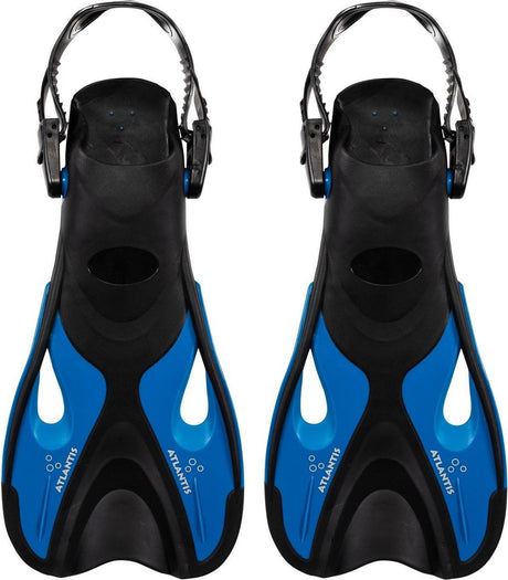 Atlantis dolphin - flippers - zwemvliezen - verstelbare hielstrap - voor zwemmen snorkelen - volwassenen - zwart petrol blauw - 41-45