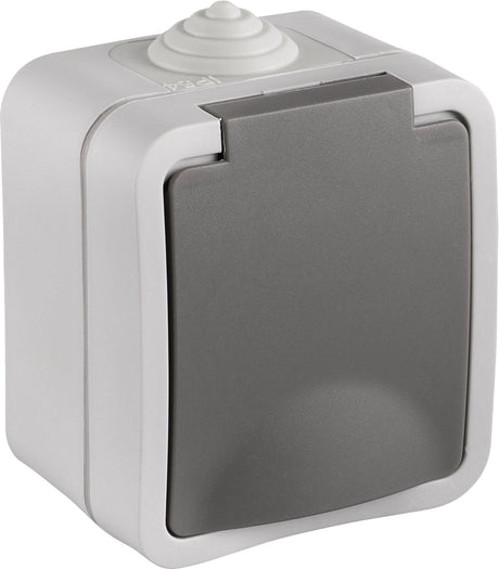 Q-link enkelvoudig buitenstopcontact â€“ opbouw stopcontact â€“ ip54 spatwaterdicht â€“ wandcontactdoos â€“ grijs