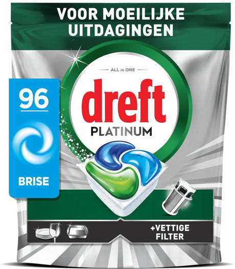 Dreft platinum all in one - vaatwastabletten - krachtig zelfs bij moeilijke uitdagingen - reinigt vette filters - 96 capsules