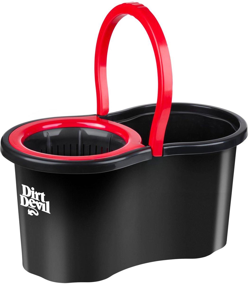 Dirt devil dweilset spin mop set – 360 graden draaibare dweil – uittrekbare stang – roestvrijstalen handgreep – emmer met wringmand – 16 liter – zwart rood