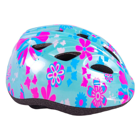 Volare kinder fietshelm - xs - blauw roze bloemetjes - 47-51 cm - extra klein model