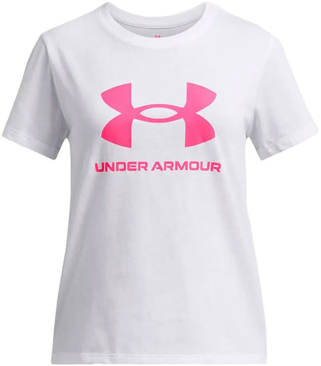 Under armour ua big logo ss unisex sportshirt - wit - roze 164