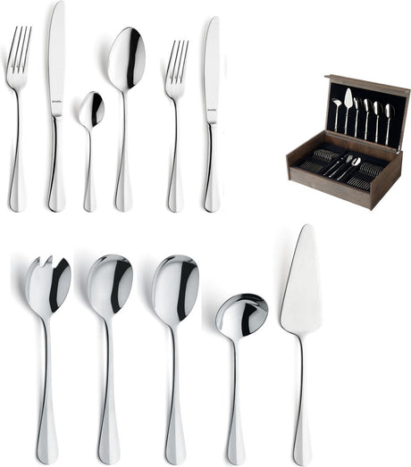 Amefa baguette 78-delige bestekset – 12 personen – zilver – in luxe houten cassette-hoogwaardig 18 10 chroomnikkelstaal