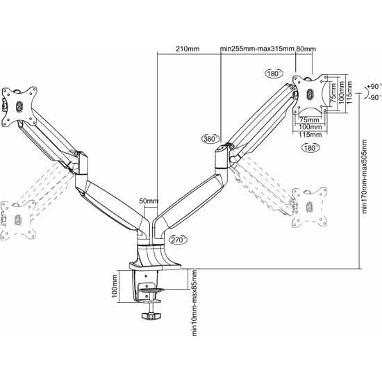 Neomounts Neomounts FPMA-D750DSILver Monitor de pantalla plana Bugausre Mue, 2x 10-30, 9 kg,