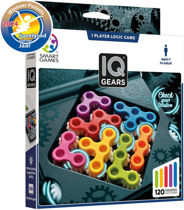 Smartgames iq gears - logisch denkspel reispuzzel - 120 opdrachten met draaiende tandwielen - educatief solospel - vanaf 7 jaar