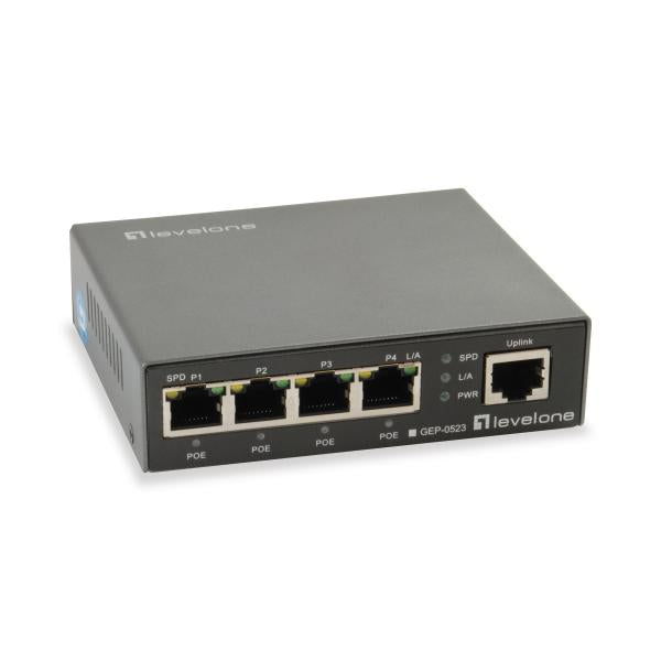 Levelone levelone gep-0523 5-port gigabit poe switch, ieee 802.3af at, 4x poe, 60w, 10 100 1000mbps