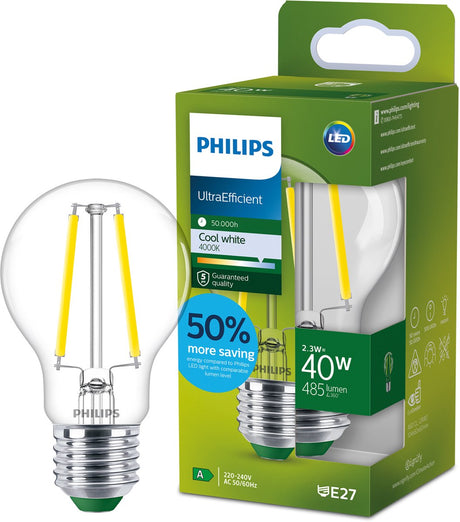 Philips led philips ultraefficient led lamp - 75w - e27 fitting - warmwit licht: 2700k - dimbaar - helder glas - a60 lampvorm - lange levensduur