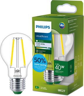 Philips led philips ultraefficient led lamp - 75w - e27 fitting - warmwit licht: 2700k - dimbaar - helder glas - a60 lampvorm - lange levensduur