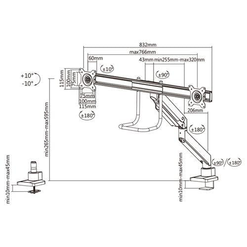 Neomounts Neomounts NM-D775DXBLACH FLAT SCREE DESCH MOMST TV CLAMP, 8 kg, 10 32) 100x100 mm, BLA