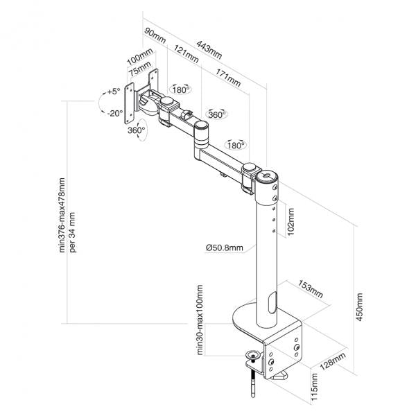 NeoMounts NeoMounts FPMA-D960BlackPlus Flat Screen Desk Mount (Clamp) Vysoká kapacita 10 49 palců, 2