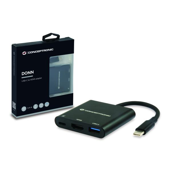 ConceptTronic Donn01b Donn USB-C till HDMI-adapter, USB 3.2 Gen 1 (3.1 Gen 1) Type-A C, HDMI, Black