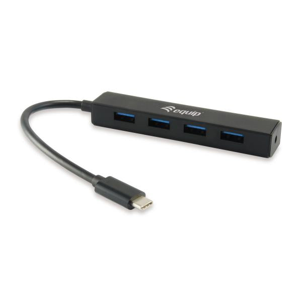 Utstyr 128954 4-port USB-hub, USB 3.2 Gen 1 Type-C-> USB 3.2 Gen 1 Type-A, 5000 Mbit S, Black