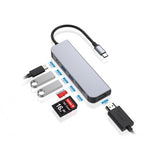 Concepttronic Donn02G 6-in-1 Multifunkční USB Hub Adapte, USB 3.2 Gen 1 typ-C, HDMI, 5 Gbps, Alu