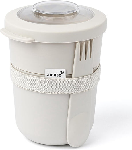 Amuse tylla duo oat lunchbox - 150ml + 450ml - yoghurt beker to go - perfect afsluitbare muesli beker met spork - lekvrije lunchpot - bpa-vrije soepbeker – beige