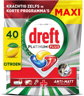 Dreft platinum plus vaatwastabletten citroen - anti-dofheidstechnologie - 40 stuks