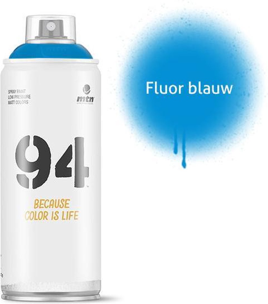 Montana colors mtn94 fluoriserend blauwe spuitverf - 400ml lage druk en matte afwerking