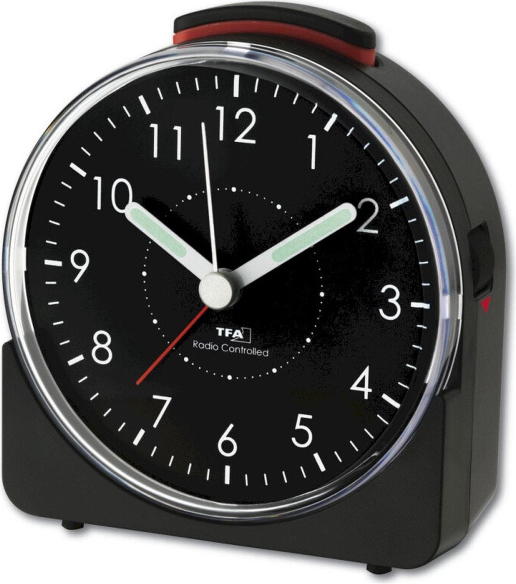 Tfa dostmann 60.1513.01 - wekker - analoog - radiogestuurde tijdsaanduiding - stil uurwerk sweep - alarm - snooze - kunststof - lichtgevende wijzers - schermverlichting - zwart