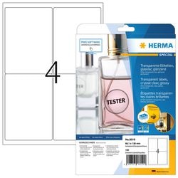 Herma printeretiketten labels transparent crystal-clear a4 99.1x139 mm transparent clear film glossy 100 pcs.
