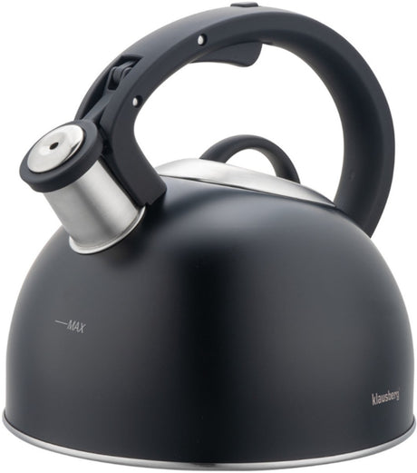 Klausberg 7911 - fluitketel met fluit - 2.5 liter - rvs - zwart
