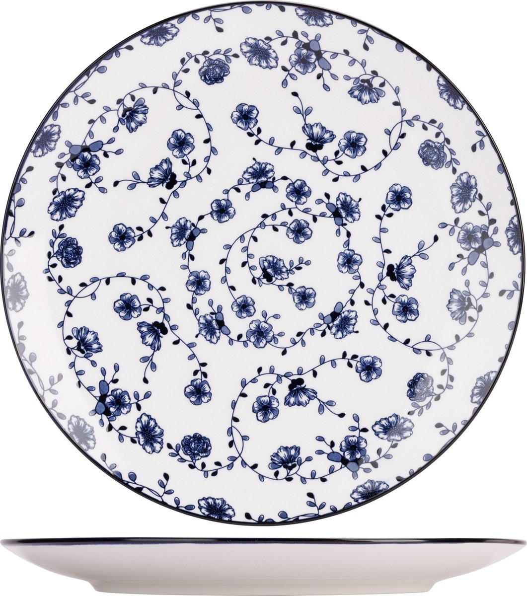Cosy trendy flor azul plat bord - ø27cm - set-4