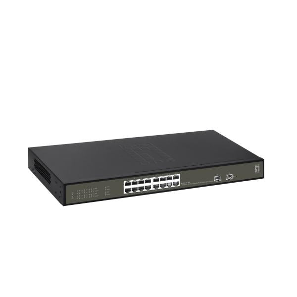 Levelone levelone ges-2118p hilbert 18-port gigabit poe lite managed l2 switch, 16x poe, 230w, 2x sfp