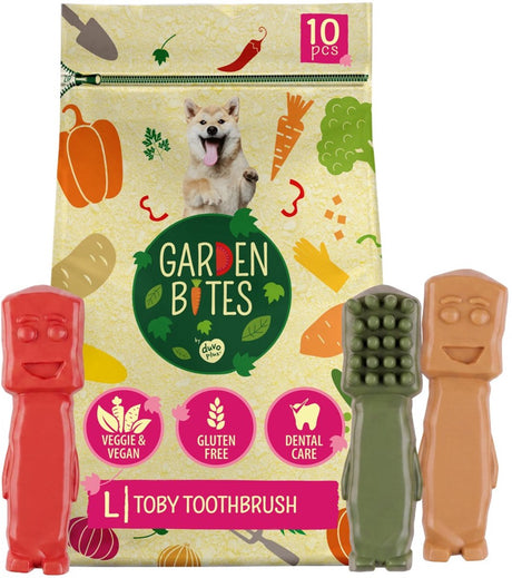 Garden bites duvoplus - toby toothbrush hondensnacks - hondensnoepjes - vegetarisch glutenvrij - large 10st