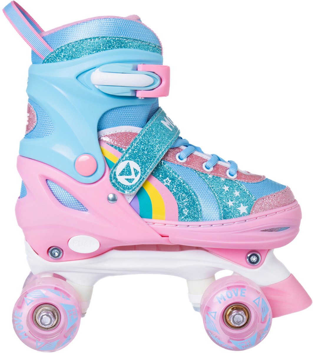 Move rolschaatsen - quad rainbow adjustable xs 26-29 - wit roze blauw - lichtgevende wielen - verstelbaar maat 26 tot 29