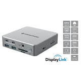 Conceptronic Donn25G 15-in-1 DisplayLink USB 3.2 Gen 2 Estación de acoplamiento, Tipo-C 10 Gbps, USB-A X2