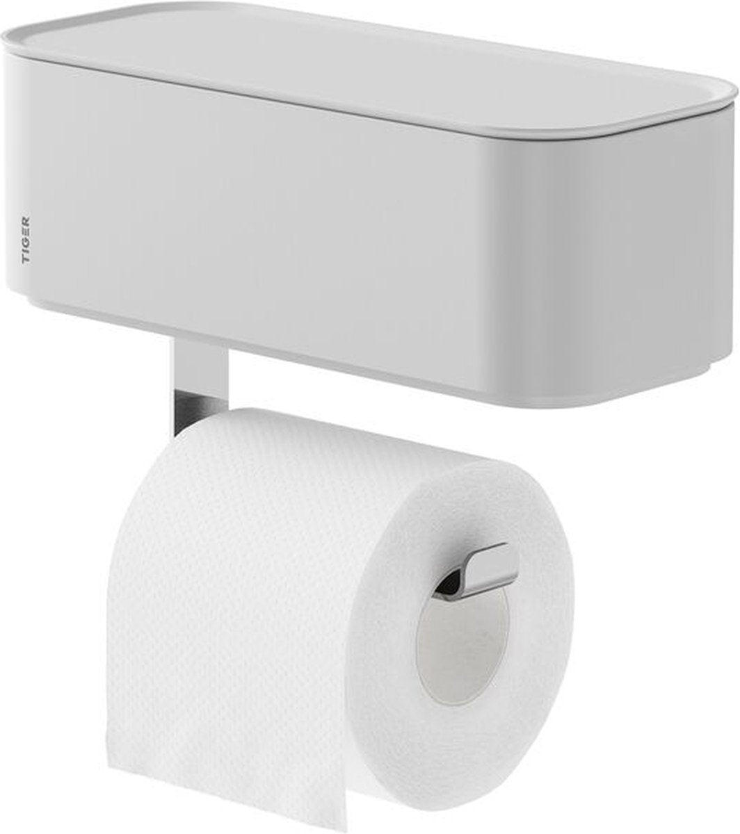 Tiger 2-store - wc rolhouder - toiletrolhouder met opbergbakje vochtige doekjes - zonder boren - boren of lijmen - wit