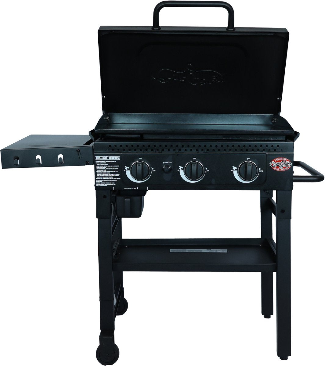 Char-griller flat iron gas plancha – gas bakplaat met 3 branders – stalen bakplaat met porselein coating (±3350 cm²) – gelijkmatige warmteverdeling – voor 4-6 personen