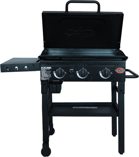 Char-griller flat iron gas plancha – gas bakplaat met 3 branders – stalen bakplaat met porselein coating (±3350 cm²) – gelijkmatige warmteverdeling – voor 4-6 personen