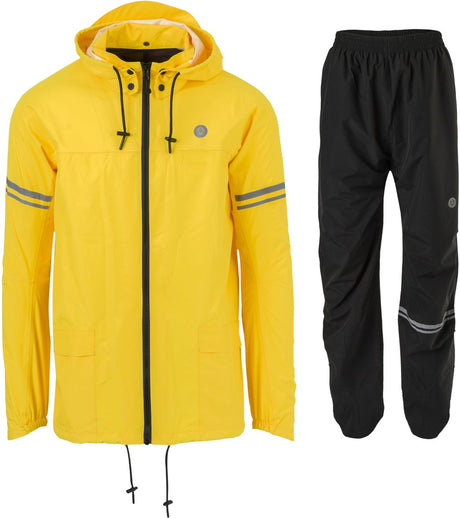 Agu original regenpak uniseks waterdicht - zwart geel - waterkolom 5.000 mm - jas en broek - inclusief opbergtasje xxl