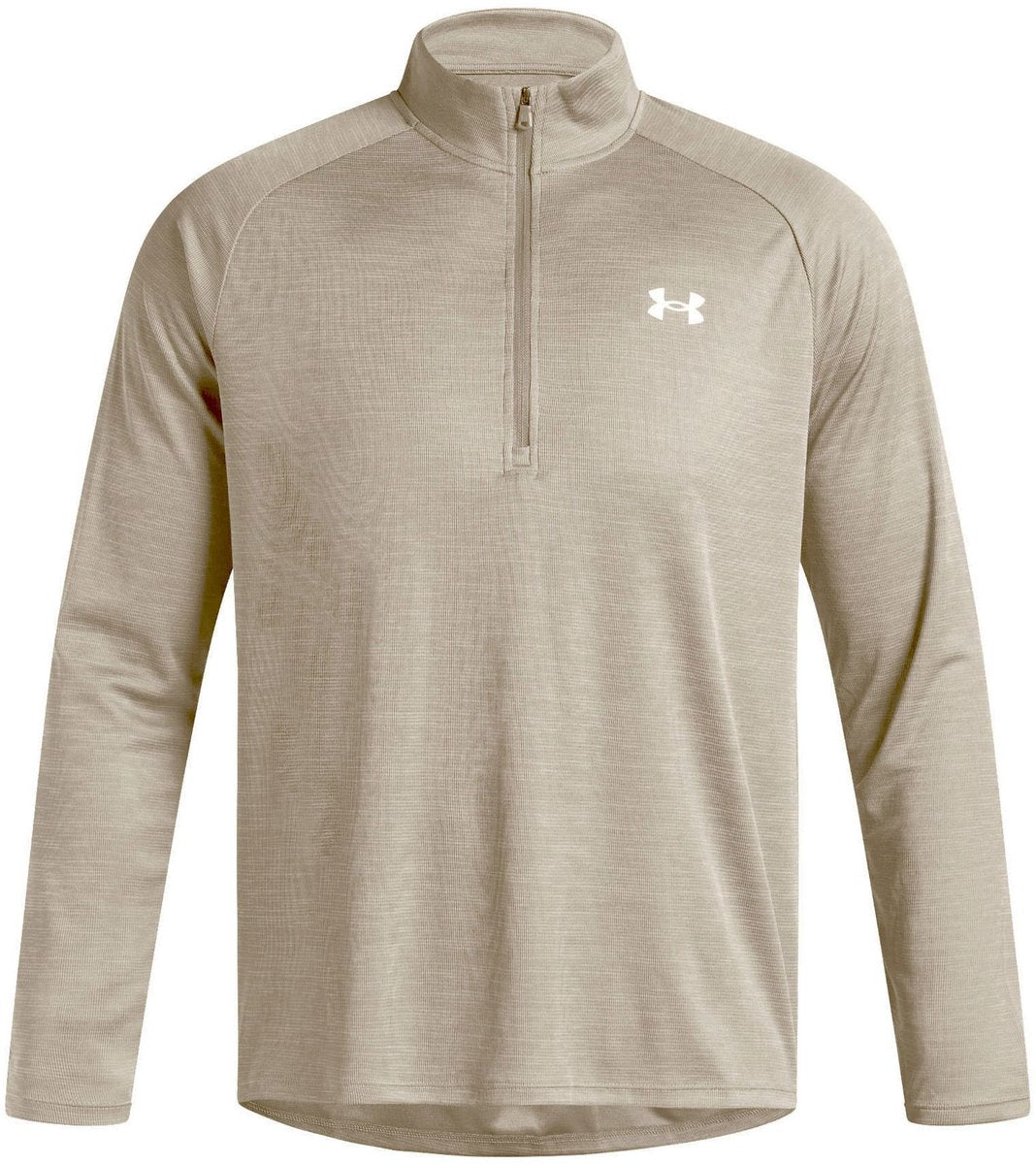 Under armour ua tech textured 1 2 zip-brn heren sportshirt - city khaki - wit