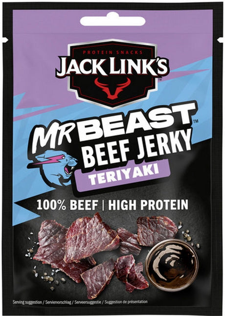Jack link's teriyaki beef jerky - high protein - 100% beef - hoog in eiwitten - ideale proteine snack - voor tussendoor, onderweg of voor het sporten - 12x25g