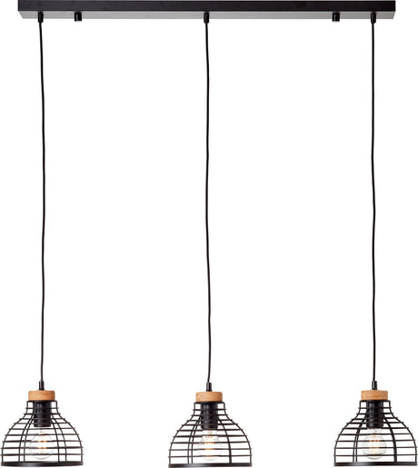 Brilliant avia - hanglamp - e27 max 3x40w - zwart houtkleur