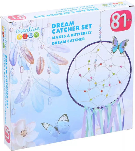 Creative kids dream catcher set 81pc - dromenvanger knutselpakket vlinder - stimuleert creativiteit en fijne motoriek - compleet knutselpakket voor kinderen - afmeting 19x19x3 cm - meerkleurig