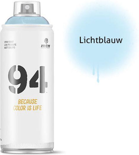 Montana colors mtn94 lichtblauwe spuitbus - 400ml lage druk en matte afwerking spuitverf - graffiti verf voor vele doeleinden zoals voor diy, klussen, graffiti, hobby en kunst