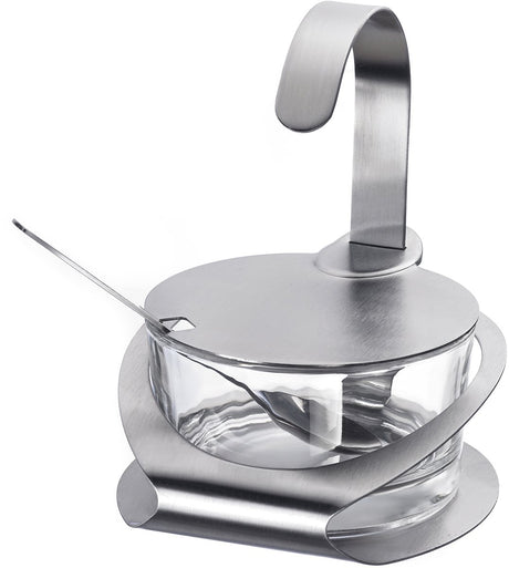 Westmark kaas- en suikerpot, met houder, deksel en lepel, 4-delig, inhoud: 150 ml, roestvrij staal glas, wien, zilver doorzichtig, 65112260