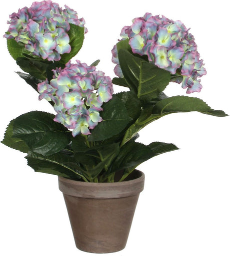 Mica decorations - hortensia kunstplant in bloempot stan - h40 x ø35 cm - paars