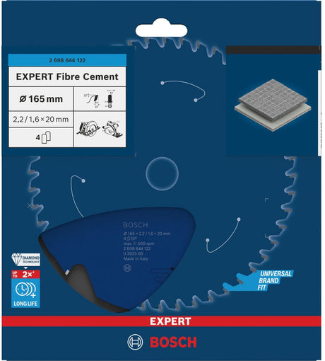 Bosch 2608644122 cirkelzaagblad expert fiber cement vezelbeton 165x20 - 4 tanden